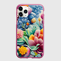 Чехол iPhone 11 Pro матовый Объемные цветы лето, цвет: 3D-малиновый