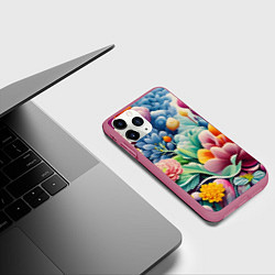 Чехол iPhone 11 Pro матовый Объемные цветы лето, цвет: 3D-малиновый — фото 2