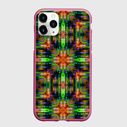 Чехол iPhone 11 Pro матовый Зелено оранжевый калейдоскопический узор, цвет: 3D-малиновый