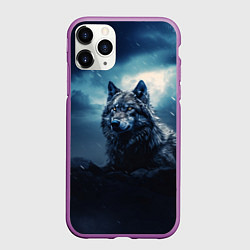 Чехол iPhone 11 Pro матовый Волк ночью, цвет: 3D-фиолетовый
