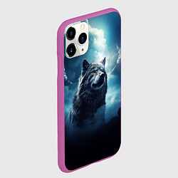 Чехол iPhone 11 Pro матовый Волк ночное синее небо, цвет: 3D-фиолетовый — фото 2