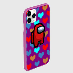 Чехол iPhone 11 Pro матовый Among us неоновые сердца, цвет: 3D-фиолетовый — фото 2