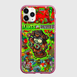 Чехол iPhone 11 Pro матовый Plants vs Zombies пират, цвет: 3D-малиновый