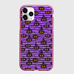 Чехол iPhone 11 Pro матовый Хэллоуин - тыква со светящимися глазами, цвет: 3D-малиновый