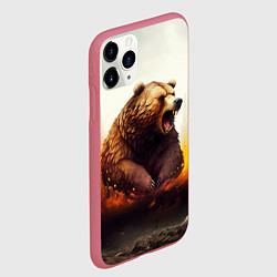 Чехол iPhone 11 Pro матовый Агрессивный бурый медведь, цвет: 3D-малиновый — фото 2