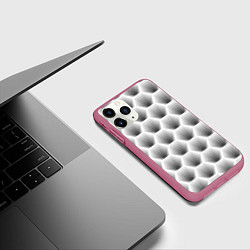 Чехол iPhone 11 Pro матовый Неоновые соты, цвет: 3D-малиновый — фото 2