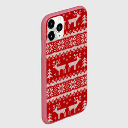 Чехол iPhone 11 Pro матовый Вязаный зимний узор с оленями, цвет: 3D-малиновый — фото 2