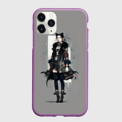 Чехол iPhone 11 Pro матовый Girl cat fashionista - ai art fantasy, цвет: 3D-фиолетовый