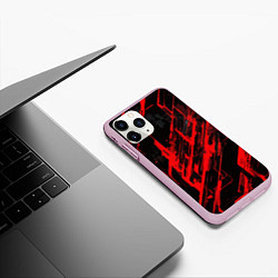 Чехол iPhone 11 Pro матовый Red stripes on a black background, цвет: 3D-розовый — фото 2