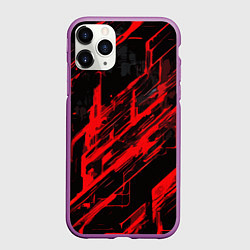 Чехол iPhone 11 Pro матовый Red stripes on a black background, цвет: 3D-фиолетовый