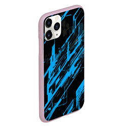 Чехол iPhone 11 Pro матовый Blue stripes on a black background, цвет: 3D-розовый — фото 2