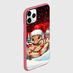 Чехол iPhone 11 Pro матовый Новогодняя змейка и снегопад, цвет: 3D-малиновый — фото 2