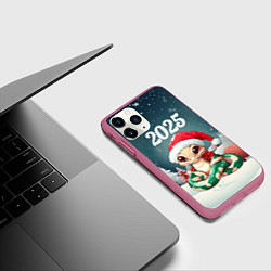 Чехол iPhone 11 Pro матовый Новогодняя змейка 2025, цвет: 3D-малиновый — фото 2