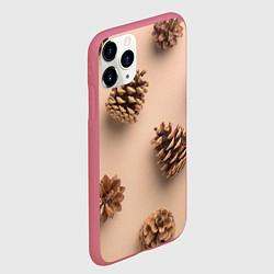 Чехол iPhone 11 Pro матовый Еловые шишки на бежевом фоне, цвет: 3D-малиновый — фото 2