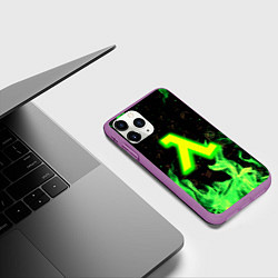 Чехол iPhone 11 Pro матовый Half life огонь зеленый, цвет: 3D-фиолетовый — фото 2