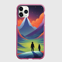 Чехол iPhone 11 Pro матовый Фантастический красочный пейзаж, цвет: 3D-малиновый