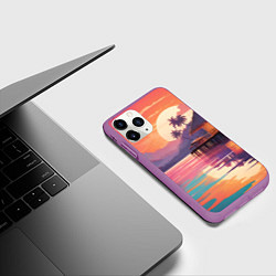 Чехол iPhone 11 Pro матовый Летний домик пальмы закат, цвет: 3D-фиолетовый — фото 2