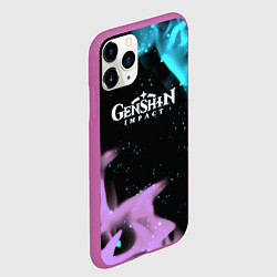 Чехол iPhone 11 Pro матовый Genshin Impact flame neon, цвет: 3D-фиолетовый — фото 2