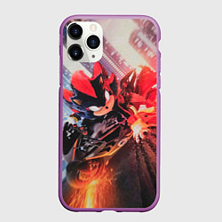 Чехол iPhone 11 Pro матовый Ёжик Шэдоу на мотоцикле, цвет: 3D-фиолетовый