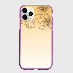 Чехол iPhone 11 Pro матовый Градиент желтый с цветами, цвет: 3D-фиолетовый