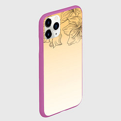Чехол iPhone 11 Pro матовый Градиент желтый с цветами, цвет: 3D-фиолетовый — фото 2
