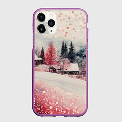 Чехол iPhone 11 Pro матовый Зимний пейзаж в красных оттенках, цвет: 3D-фиолетовый
