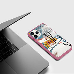 Чехол iPhone 11 Pro матовый Зимний городской пейзаж, цвет: 3D-малиновый — фото 2