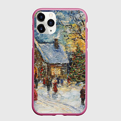 Чехол iPhone 11 Pro матовый Новогодние каникулы картина маслом, цвет: 3D-малиновый