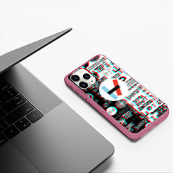 Чехол iPhone 11 Pro матовый Twenty one pilots glitch pattern, цвет: 3D-малиновый — фото 2