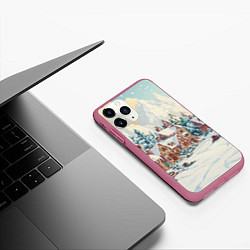 Чехол iPhone 11 Pro матовый Сказочный новогодний городок, цвет: 3D-малиновый — фото 2