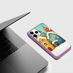 Чехол iPhone 11 Pro матовый Веселые разноцветные зимние домики, цвет: 3D-фиолетовый — фото 2