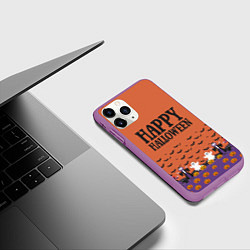 Чехол iPhone 11 Pro матовый Happy Halloween pattern, цвет: 3D-фиолетовый — фото 2