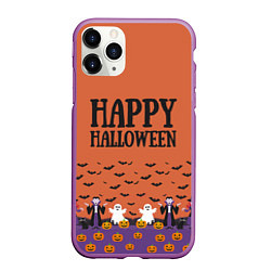 Чехол iPhone 11 Pro матовый Happy Halloween pattern, цвет: 3D-фиолетовый