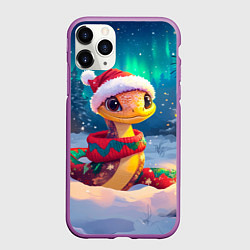 Чехол iPhone 11 Pro матовый Новогодняя змейка в шарфе, цвет: 3D-фиолетовый