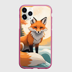 Чехол iPhone 11 Pro матовый Лиса в лесу осень, цвет: 3D-малиновый