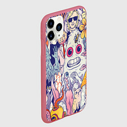 Чехол iPhone 11 Pro матовый Психоделические монстры, цвет: 3D-малиновый — фото 2