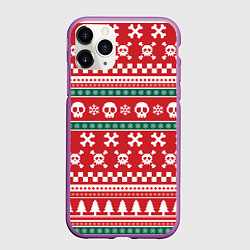 Чехол iPhone 11 Pro матовый Новогодний паттерн с черепами в новый год, цвет: 3D-фиолетовый