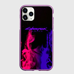 Чехол iPhone 11 Pro матовый Cyberpunk 2077 neon flame, цвет: 3D-фиолетовый