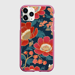 Чехол iPhone 11 Pro матовый Искусство алые цветы, цвет: 3D-малиновый