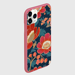 Чехол iPhone 11 Pro матовый Искусство алые цветы, цвет: 3D-малиновый — фото 2