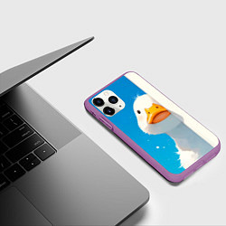 Чехол iPhone 11 Pro матовый Белый гусь выглядывает из-за угла, цвет: 3D-фиолетовый — фото 2