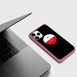 Чехол iPhone 11 Pro матовый USSR logo steel, цвет: 3D-малиновый — фото 2