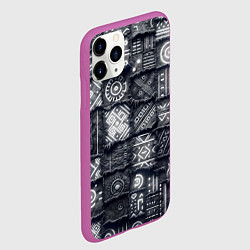 Чехол iPhone 11 Pro матовый Африканские узоры на пэчворк дениме, цвет: 3D-фиолетовый — фото 2