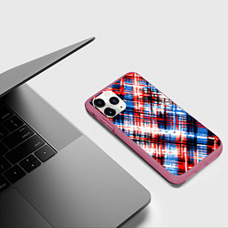 Чехол iPhone 11 Pro матовый Мелкая косая клетка, цвет: 3D-малиновый — фото 2