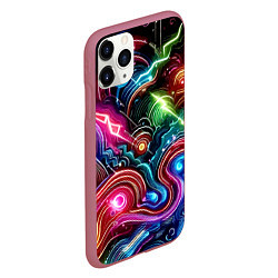 Чехол iPhone 11 Pro матовый Красочная неоновая абстракция - нейроарт, цвет: 3D-малиновый — фото 2