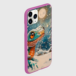 Чехол iPhone 11 Pro матовый Новогодняя змея в зимнем лесу, цвет: 3D-фиолетовый — фото 2