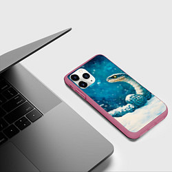 Чехол iPhone 11 Pro матовый Синяя змея в зимнем лесу, цвет: 3D-малиновый — фото 2