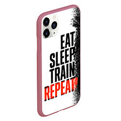 Чехол iPhone 11 Pro матовый Eat sleep train repeat, цвет: 3D-малиновый — фото 2