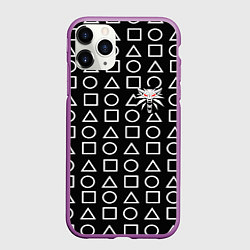Чехол iPhone 11 Pro матовый The Witcher лого гейм паттерн, цвет: 3D-фиолетовый