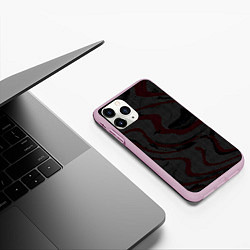 Чехол iPhone 11 Pro матовый Красно-белые точки на чёрном фоне, цвет: 3D-розовый — фото 2